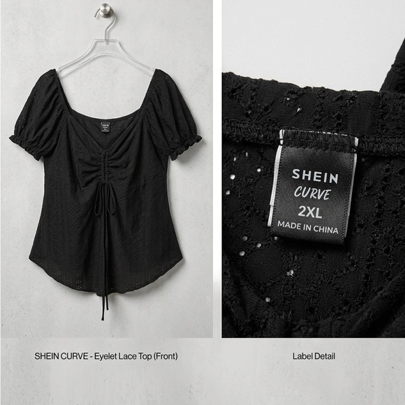 Tops - Black Eyelet Lace Ruched Front Women’s Top